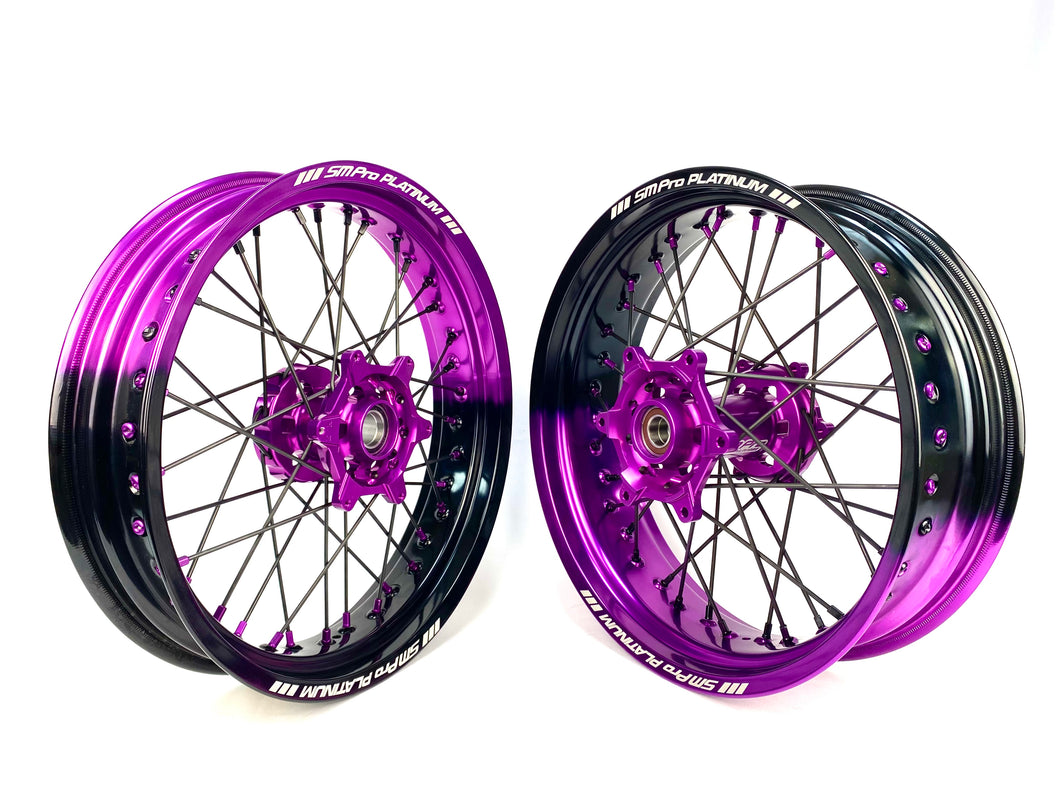 SM-Pro Platinum Supermoto Wheel Set, KTM / Husky / GasGas - Purple/Black FADE